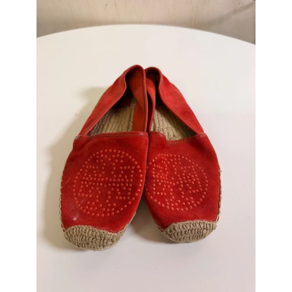 Tory Burch Espadrille Flats Women 7 Red Excellent Studded‎ Suede Logo Slip On
